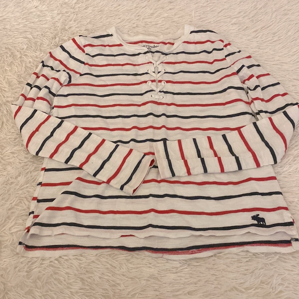 Abercrombie kids black and red striped long sleeve shirt